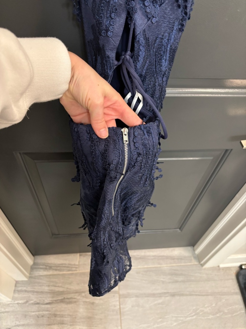 Lulu’s Making Magic Navy Blue Fringe Lace-Up Mini Dress - Picture 14 of 14